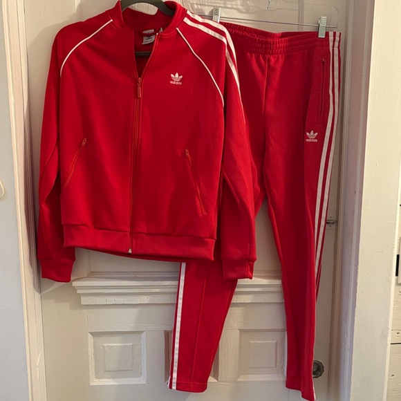 adidas Pants - Adidas Red Tracksuit with White Accents
